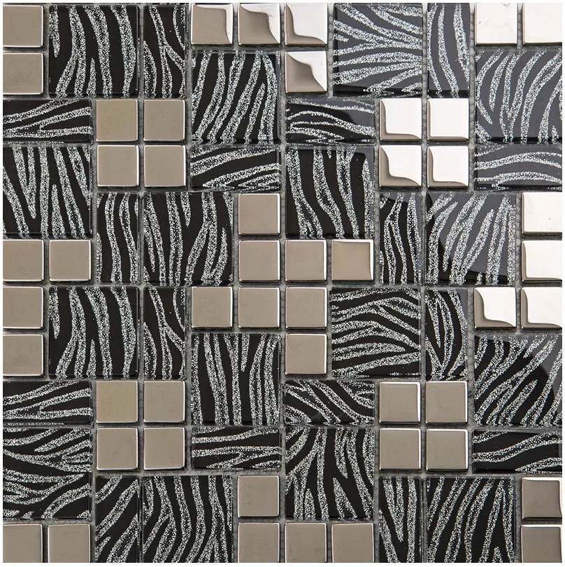 Home Improvement Background - Ubin Mosaik Kaca Perak Hitam Mewah,
